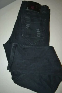 Heritage America76 Men Skinny Moto Style Factory Distressed Black Jeans Sz 32x33 - Picture 1 of 11
