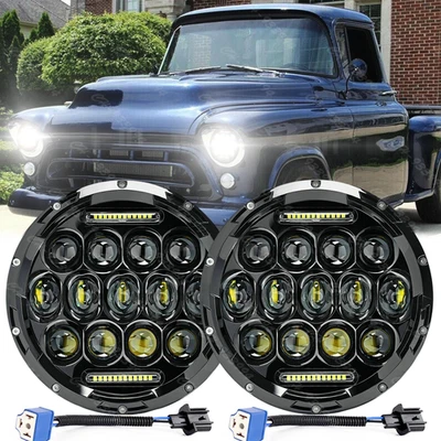 Par de faros LED redondos de 7 pulgadas de haz alto bajo DRL halo para camioneta Chevy Camaro C10 Foto 1 de 4