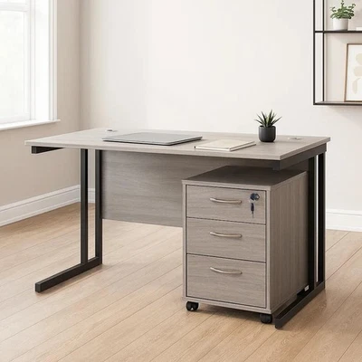 KOSY KOALA Grey Office Desk with Matching Drawer Unit Modern Wooden Furniture Set