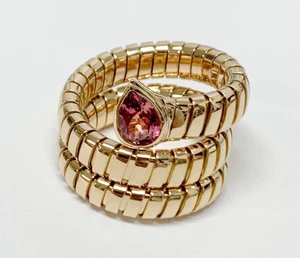 Bvlgari Bulgari Tubogas Pink Tourmaline 18k Yellow Gold 3 Row Snake Coil Ring - Picture 1 of 8