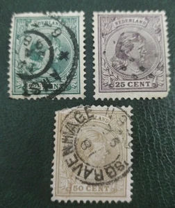OLANDA 1891 REGINA GUGLIELMINA 3 VALORI FINE USATO CERNIERA - Foto 1 di 2