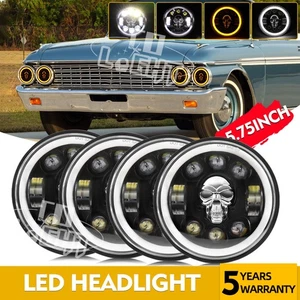 4x For 1958-1974 Cadillac DeVille 5.75" RGB Skull LED Headlights Hi/Low Beam DRL - Picture 1 of 9