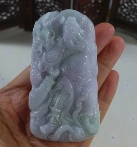 Cert'd Natural Type A Lavender Jadeite Jade Big Dragon Guan Gong Pendant 0573 - Picture 1 of 7