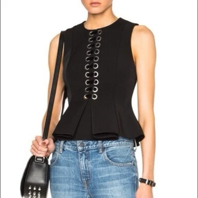 NWT Alexander Wang Peplum Scuba Corset Top Lace Up Black Womens Sz 4 Fit XS - Image 1 of 4
