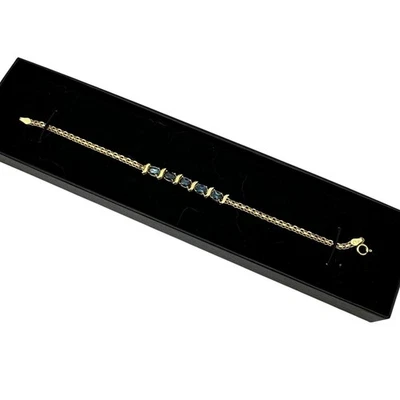 Pulseira Technibond em tom dourado com pedras preciosas topázio azul 8" corrente fecho lagosta - Imagem 1 de 4