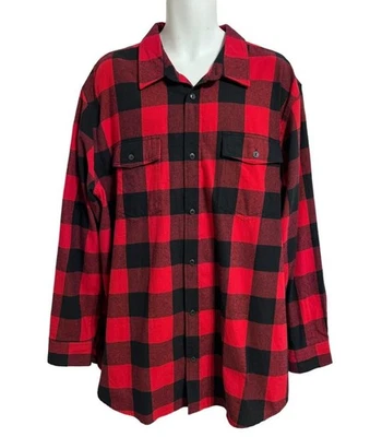 Falls Creek Buffalo Plaid Flannel Shirt Mens XXL Black Red Button Up Long Sleeve - Image 1 of 4