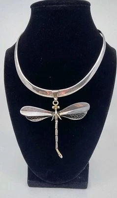 Collar de plata esterlina 925 México de colección brazalete torque y colgante libélula grande. Foto 1 de 4
