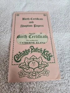 Vintage Cabbage Patch Kinder Geburtsurkunde Adoptionspapiere Catherine Elana - Bild 1 von 2