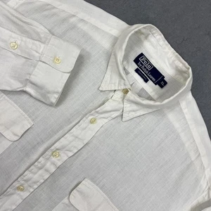 Polo Ralph Lauren Shirt Mens XL White Classic Fit 100% Linen Airy Button Up - Picture 1 of 9