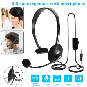 *Wired Headset Headphones with Microphone 3.5mm For Computer PC Call Centre UK - Picture 1 of 15