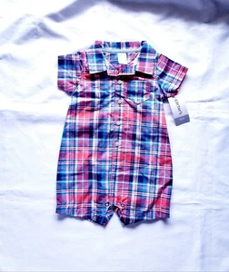 Conjunto de jersey a cuadros de una pieza para bebé niño Carter's, coral y azul, talla 9 meses - Imagen 1 de 6