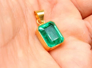 Natural Emerald Pendant For Gift Silver Jewelry Gold Plated Birthstone Pendant - Picture 1 of 4