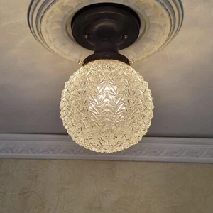 591c Antique vintage 30s 40s Glass shade ceiling Light Fixture Globe hall porch - Picture 1 of 3