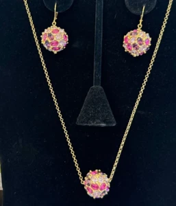 KJL Kenneth J Lane Crystal Ball Necklace Set Dangle Earrings Ruby Red Amethyst - Picture 1 of 15