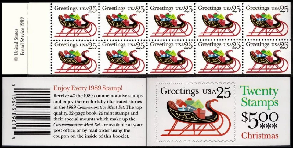 US Scott 2429a, Booklet BK 168 ~ VF, NH, 2 Panes of 10 25c stamps ~ Oct 19, 1989 - Image 1 of 1