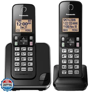 Panasonic Expandable Cordless Phone System with Amber Backlit Display – 2 Han - Zdjęcie 1 z 5