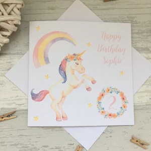 Personalised Handmade Unicorn Birthday Card Girl Daughter Sister 4th 5th 6th 7th - Picture 1 of 5