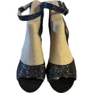 Betsy Johnson Women's Black Glitter Platform Block Heel Sandals Size 8 1/2 - Picture 1 of 7