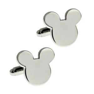 GEMELOS DE OREJAS MICKEY MOUSE Plata Metálico Día del Padre Boda NUEVOS con BOLSA DE REGALO - Imagen 1 de 5