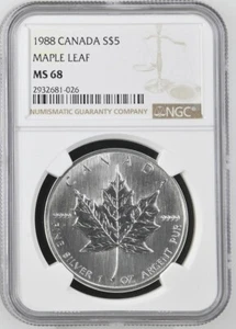 1988 S$5 Canada Silver Maple Leaf 1oz NGC MS-68 - Picture 1 of 2