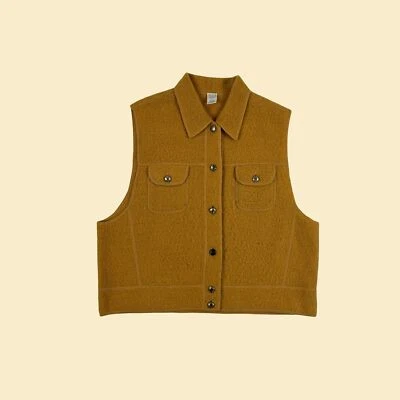 1990s Lands End yellow wool sweater vest, size 16 vintage 90s button down vest - Image 1 of 4