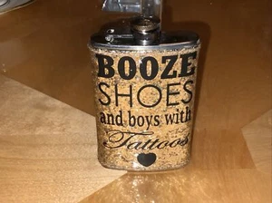 BOOZE, SHOES, & BOYS W/ TATTOOS Stainless Steel Screw Cap Flask - Picture 1 of 8