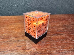 Vintage Crystal Caste Ice Cream Orange/White/Black 12mm D6 34pc Dice Set-S36B11 - Picture 1 of 3