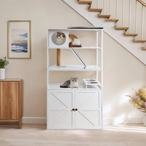 Cat Litter Box Enclosure Cat Tree with Hidden Litter Box Furniture Cat Tower - Picture 1 of 7