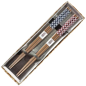 2 Pairs Japanese Wooden Chopsticks Hair Sticks Gift Set Checker Made in Japan - Picture 1 of 1
