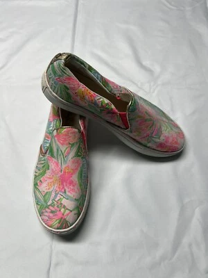 Zapatillas sin cordones Lilly Pulitzer Julie rosa blanco azul lona 7,5 selva tropical Foto 1 de 4
