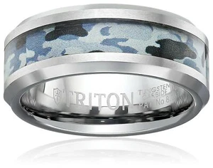 Triton Men's Tungsten 8mm Blue Camo Inlay Comfort Fit Wedding Band, Size 11 - Picture 1 of 4