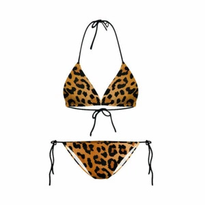 Ladies Leopard Design Bikini -Bottom & Top Ties- Brown Black - One Size Fits All - Picture 1 of 1