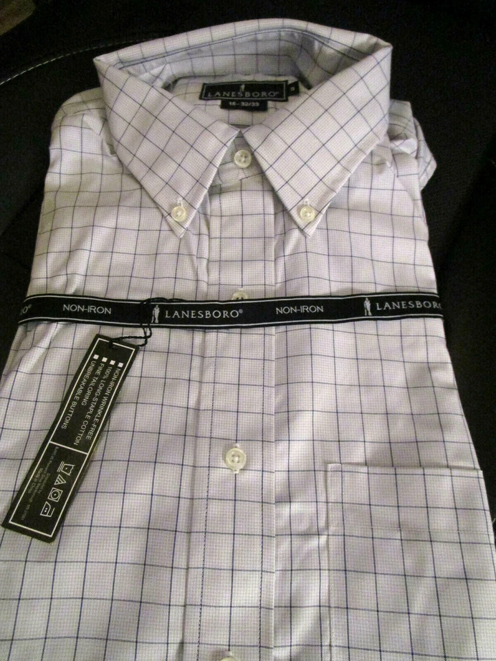 NWT MENS LANESBORO NO IRON BUTTON DOWN DRESS SHIRT-LIGHT BLUE PLAID 15 32/33 - Image 1 of 1