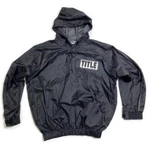 Title Boxing Sauna Suit Top Mens L Black PVC Hooded Sweat Jacket Gym Training - Picture 1 of 14