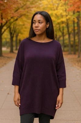 Suéter para mujer manga larga cable túnica púrpura XL New York Company Foto 1 de 4