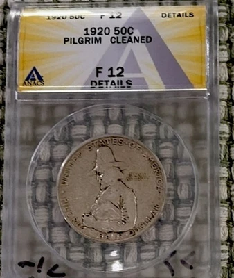 Thanksgiving! 1920 Pilgrim Comm Half Dollar - ANACS F12 Details Cleaned 7660544 - Image 1 of 2