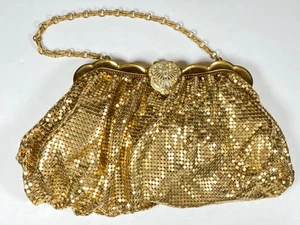 WHITING & DAVIS Gold Tone Vintage Mesh Evening Bag Beautiful Clasp - Picture 1 of 13