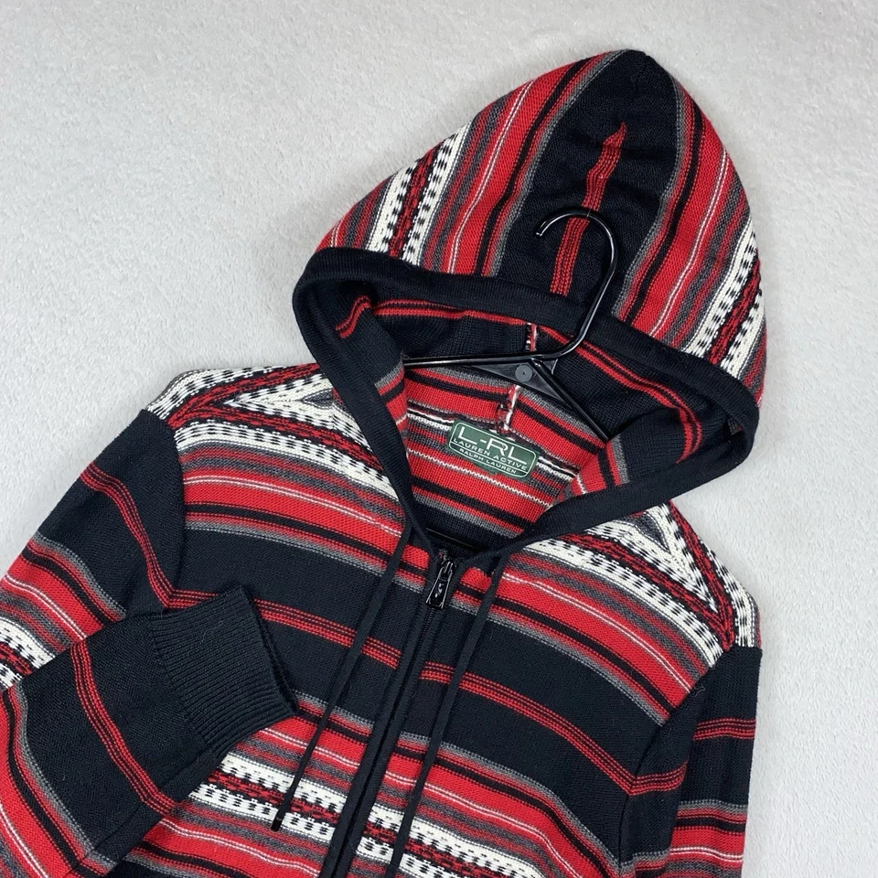 Ralph Lauren полный молнии свитер толстовка с капюшоном женщин L красный в полоску ангора цветной читать - Изображение 1 из 4