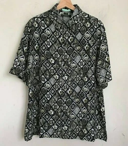 Claiborne Shirt Collared Short Sleeve Floral Black Green Multi Button Size L NEW - Picture 1 of 7