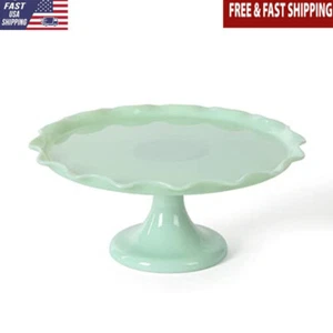 Handgefertigter Jadeit Glas Kuchenständer 11 Zoll Rüschenborte Vintage Deko Servieren Neu - Bild 1 von 6