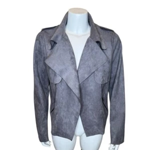 Kut From The Kloth Jacee Faux Suede Moto Jacket L Open Draped Stretch Vegan Gray - Picture 1 of 10