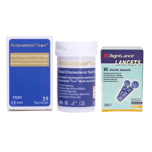 25 Strips Accu-Answer iSaw Cholesterol Test Strips TC01 50Pcs Lancets Total - Picture 1 of 11