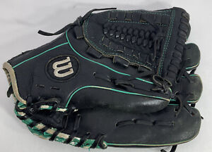 Wilson A500 Leather Baseball Glove 11 1/2 Inch AD5RF15 115 Black/Teal Right Hand