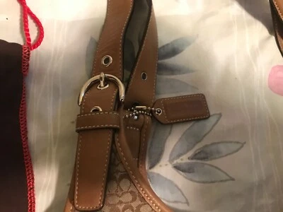 Coach подпись, винтажная наплечная ручная сумка * коричневый/бежевый * монограмма + сумка чехол  - Изображение 1 из 2