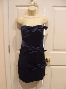 NWT RUBY ROX NAVY satin STRAPLESS W BUILT IN BRA PARTY/PROM/COCKTAIL dress siz 9 - Picture 1 of 2