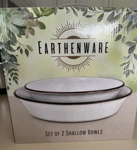 Earthenware Two Shallow Serving Bowls Natural Color/NIB - Picture 1 of 3