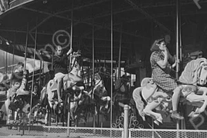 Smoking Girl On Carousel Horse Ride 1940s 4x6 Reprint Of Old Photo - Picture 1 of 1