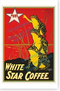 Póster publicitario de ranas victorianas de White Star Coffee 1899 - Imagen 1 de 1