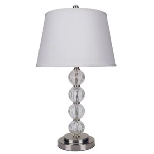 Satin Nickel Glass Accent Table Lamp with linen shade ORE 6188T - Picture 1 of 1