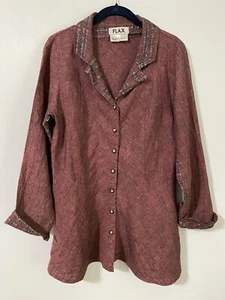 Flax linen jacket Women's size Small- Wine Colored with Accent Collar & trim - Picture 1 of 4